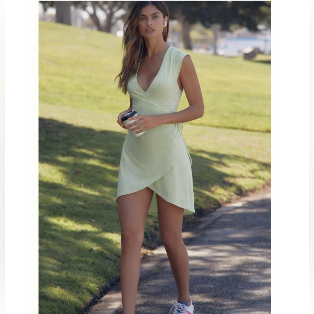 XL Anthropologie Daily Practice Lime Green Wrap Mini Dress